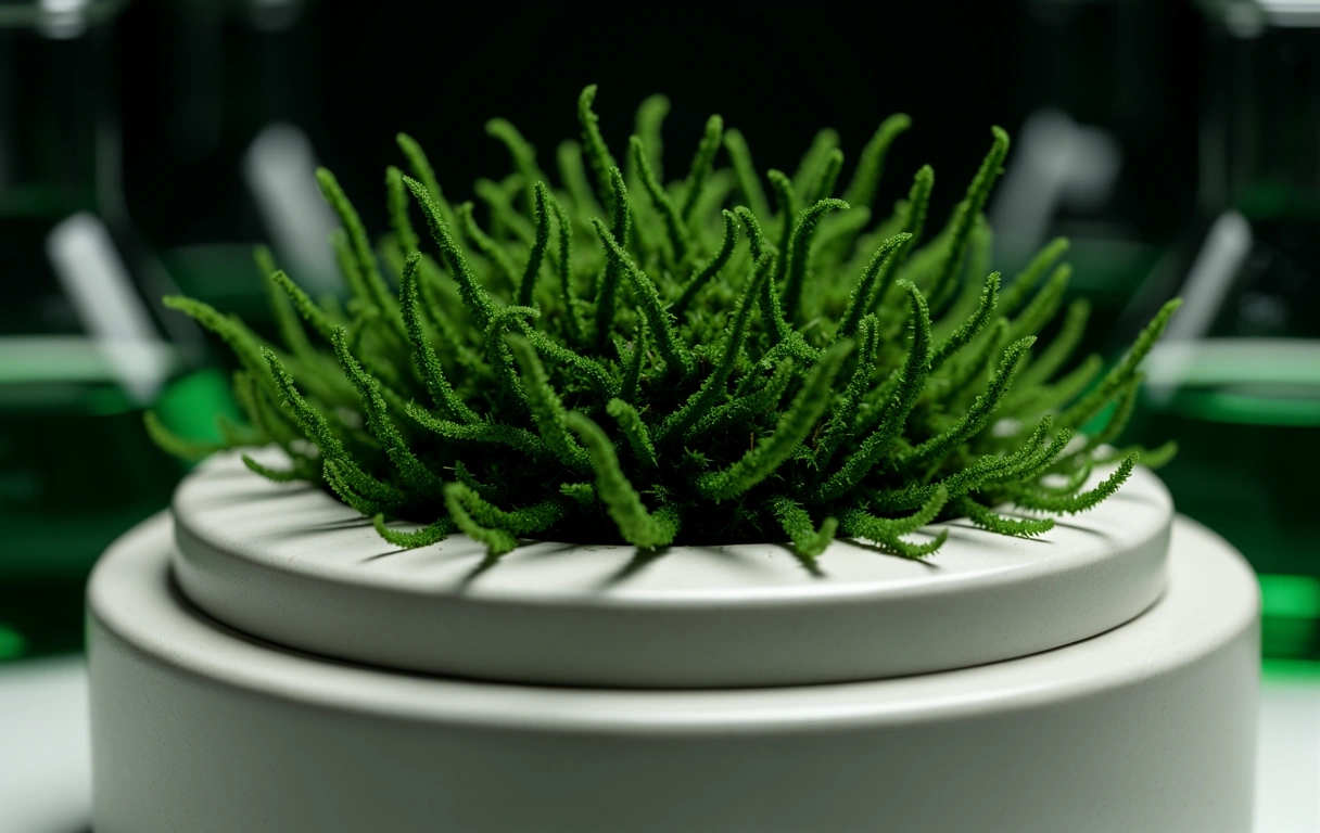 Nahaufnahme von Moosstrukturen als Metapher für mikrobielle Flora