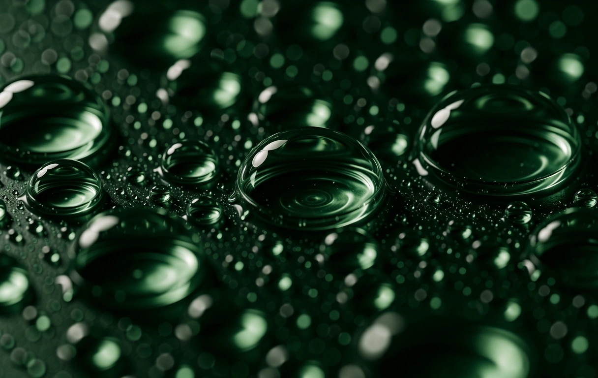 Wasserperlen auf Glas als Symbol für Hydratation